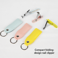 Ensemble de coupe-ongles pliables portables en acier inoxydable avec étui en cuir, porte-clés, taille voyage, outil de manucure, logo personnalisé OEM ODM