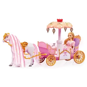 29cm plastic princess doll battery operated toy electric horse carriage for kids