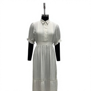 Vestido casual maxi blanco vintage con cuello, botones, mangas con volantes y cintura alta en línea A - Product Image 1