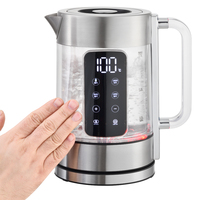Bouilloire électrique intelligente en verre borosilicate de 1,7 L, à double paroi, avec protection contre l'ébullition à sec et arrêt automatique, vente en gros