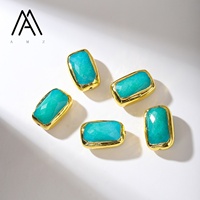 Perle de jade malaisien taille coussin, deux trous, plaqué or, ton turquoise, pour la fabrication de bijoux et la création de colliers