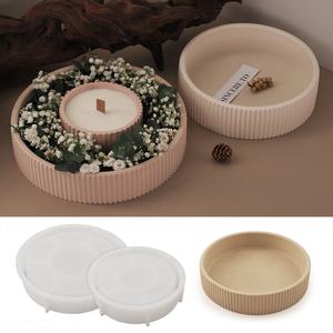 CARATTE Moules <span class=keywords><strong>en</strong></span> silicone pour grand bol à rayures Plateau à bougies <span class=keywords><strong>rond</strong></span> Moules pour pots de fleurs <span class=keywords><strong>en</strong></span> béton pour résine plâtre - Product Image 2