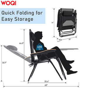 كرسي مستلق للعشب والتخييم في الحديقة من WOQI قابل للضبط مع عدم وجود جاذبية كرسي قابل للطي مع مسند للرأس وحامل للأكواب - Product Image 2