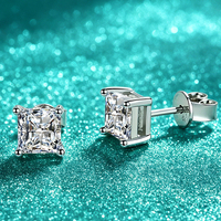 Boucles d'oreilles clous en argent sterling S925, moissanite taille princesse, couleur D, VVS1, 1CT 2CT, quatre griffes, certifiées GRA - Vente en gros usine