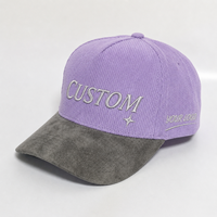 Gorras de béisbol de pana de dos tonos con logotipo de letras personalizadas, bordadas, de alta calidad, al por mayor, para uso diario informal.