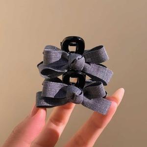 Korean style grey <b>bow</b> princess hairstyle small claw <b>clip</b> women's high-end retro bangs <b>clip</b> fluffy hair <b>clip</b> - Product Image 1