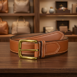 เข็มขัดหนังวัวคุณภาพสูงสำหรับผู้ชาย หัวเข็มขัดทองเหลืองทรงสี่เหลี่ยม เย็บสองชั้น ลายถัก ขนาด 35 มม. เนื้อสัมผัสละเอียด สำหรับใส่ลำลองทุกวัน - Product Image 4