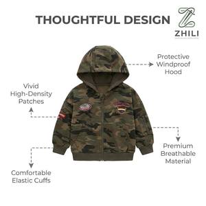 Sweat à capuche <span class=keywords><strong>camouflage</strong></span> pour garçons, veste zippée style militaire décontracté avec patchs, mode automne en coton - Product Image 3
