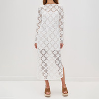 Robe élégante en crochet ajouré à col rond pour femmes européennes et américaines, robe blanche en tricot sexy personnalisée pour femmes