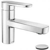Robinet de lavabo moderne Moen Laris en chrome poli, durable, à poignée unique, monotrou, avec plaque de fixation optionnelle et ressort intégré