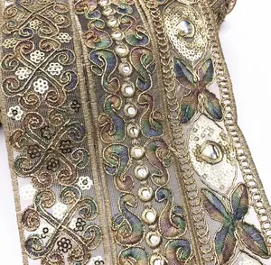 Grosir aksesori pakaian Trim renda emas payet bordir Trim renda perbatasan panggung nasional tekstil jahit DIY