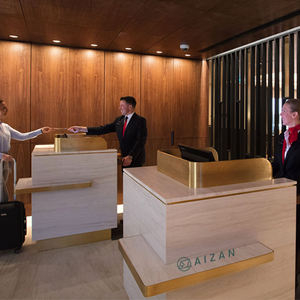 Bureau d'information de point de contrôle de sécurité de surface solide en acrylique petit comptoir d'enregistrement comptoir de réception <span class=keywords><strong>VIP</strong></span> de luxe d'aéroport - Product Image 3