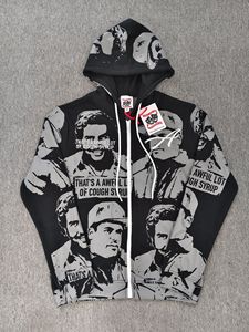 Cardigan con cappuccio e zip da uomo in pile felpato con motivo a lettere casual, modello AWFUL LOT - Product Image 5