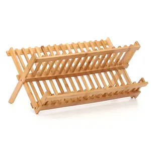 Bamboo Dish Rack Foldable Dish Drying Rack Collapsible Dish Drainer Wooden Plate Rack