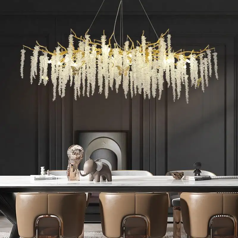 New Chandelier Strip Tassel ánh sáng mặt dây chuyền cho phòng ăn hoặc nhà hàng bán buôn Glass Chandelier hiện đại