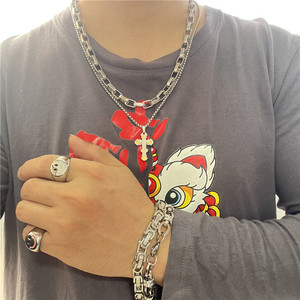 yunnique <b>Titanium</b> Steel Cross Pendant Necklace Men's Stainless Steel Geometric Design Punk Retro Style Fashion Jewelry - Product Image 4
