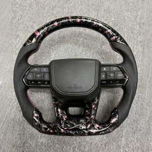 Volant de voiture personnalisé en fibre de carbone pour <span class=keywords><strong>Toyota</strong></span> Corolla Land Cruiser LC300 Mark X LC200 Hiace LC79 N80 N70 avec boutons en cuir noir - Product Image 1
