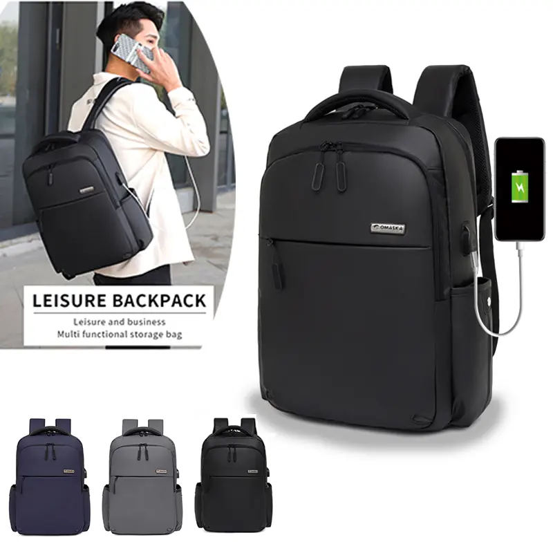 กระเป๋าเป้แล็ปท็อปขนาด15.6นิ้วสำหรับผู้ชายกระเป๋าเป้สะพายหลังกันน้ำชาร์จผ่าน USB