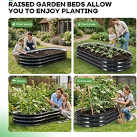 Jardinière surélevée de plusieurs tailles pour extérieur, 2 ensembles, ovale, grande, avec revêtement, style américain, respirante, résistante à la rouille, pour fleurs