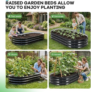 Jardinière surélevée <span class=keywords><strong>de</strong></span> plusieurs tailles pour extérieur, 2 ensembles, ovale, grande, avec revêtement, style américain, respirante, résistante à la rouille, pour fleurs - Product Image 4