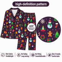 Pyjama personnalisé de Noël pour femme, motif bonhomme de neige violet, col cranté, en polyester, livraison directe, MOQ 1 pièce