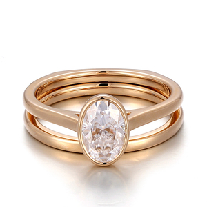 แหวนทองคำแท้ 10k สีเหลือง ดีไซน์เรียบง่าย ประดับเพชรทรงรีจากแล็บ แหวนแต่งงาน แหวนหมั้น ชุดแหวนคู่รัก สำหรับทั้งชายและหญิง - Product Image 2