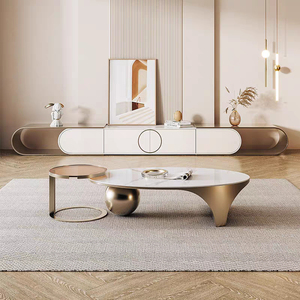 Luxe marmeren salontafel en <span class=keywords><strong>tv</strong></span>-meubelset met metalen frame, op maat gemaakt voor moderne thuiskantoor- en schoolgebruik. - Product Image 4