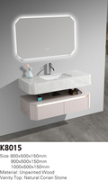 Meuble-lavabo flottant de luxe moderne en marbre 2025 avec vasque et miroir intelligent à LED, égouttoir en cuivre pour appartement