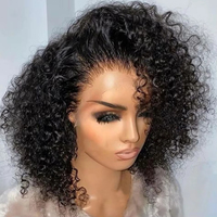Perruque Bob Bouclée pour Femmes Noires, Fermeture en Dentelle Transparente HD Pré-Pluckée Sans Colle, Cheveux Humains Naturels