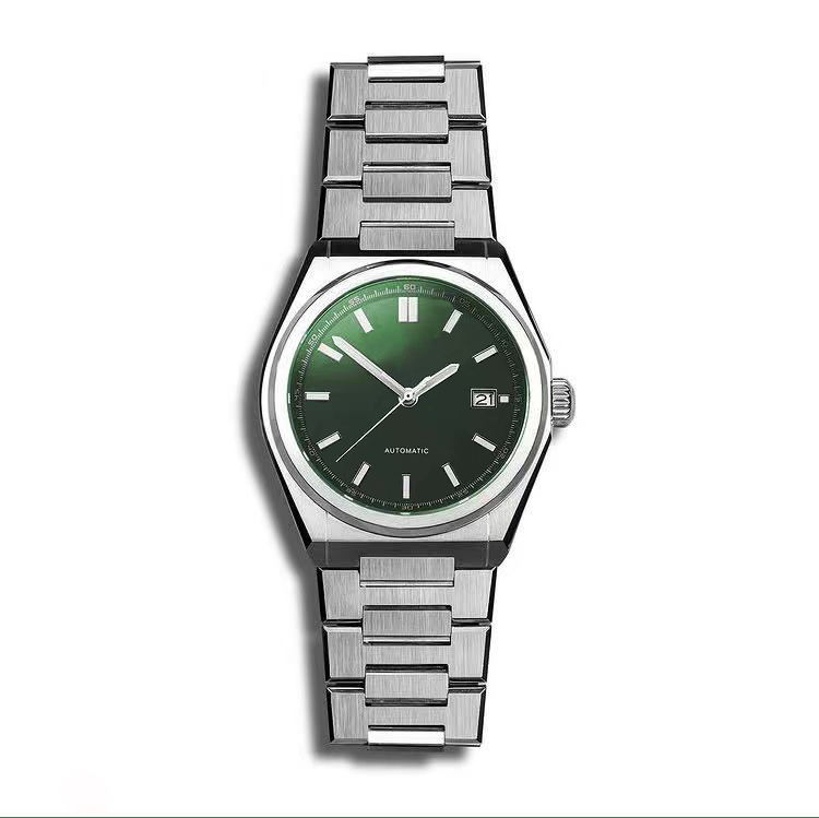 Green dial with silver case