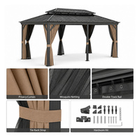 Pergola de jardin en aluminium avec toit rigide, rideaux et moustiquaire, résistante aux intempéries, pour terrasse de restaurant