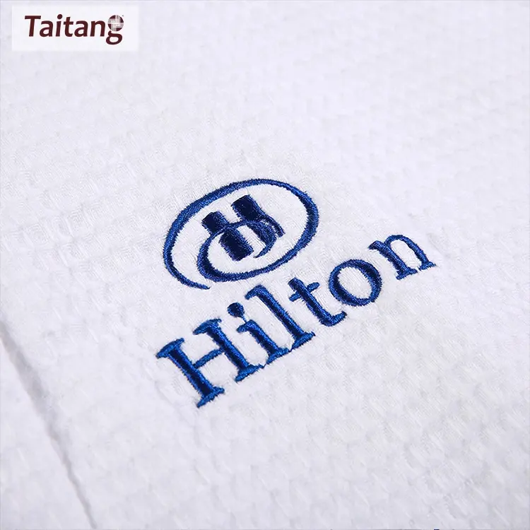 Taotaitang — ensemble de Robe de bain blanc, Logo brodé en lin, gaufre, ensemble de peignoir d'hôtel personnalisé