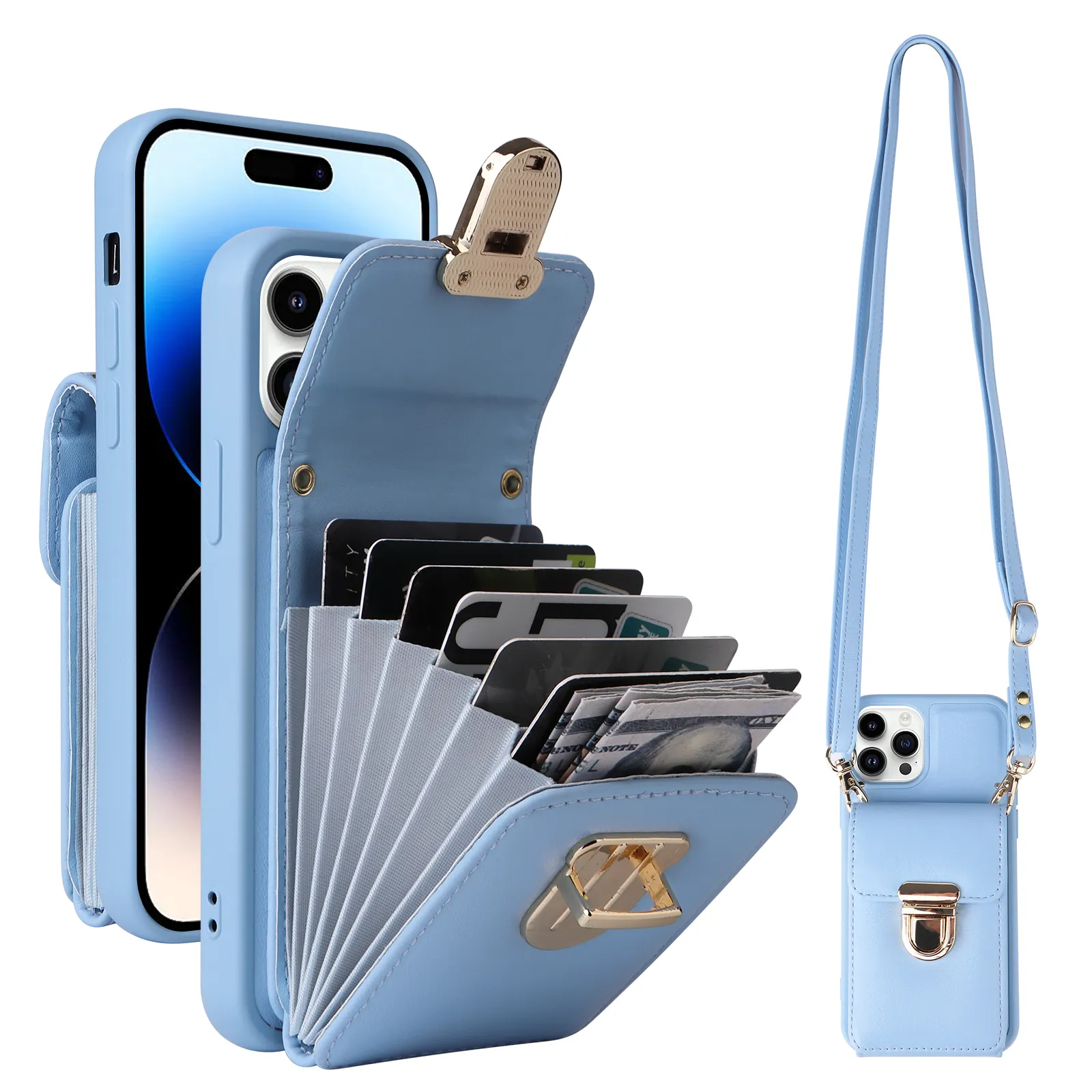 Wallet kickstand crossbody mobile phone case cover for iphone 11 12 13 14 15 xs xr pro max card sleeve holder