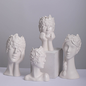 Decorazione per soggiorno in stile nordico forma femminile <span class=keywords><strong>vaso</strong></span> di fiori ornamenti in ceramica artigianato viso umano <span class=keywords><strong>vaso</strong></span> di porcellana - Product Image 1