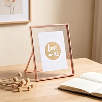 Cadre photo en métal fin personnalisé avec logo, double verre transparent, doré, pour hôtel, bureau, décoration