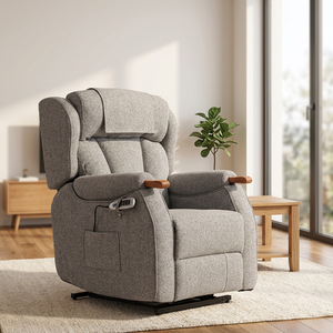 Living Room Recliner Sofa Light Gray Dual Motor Lift Chair with Heating <b>Zero</b> Gravity Wheels for Elderly - Product Image 4