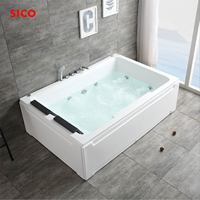 Baignoire de massage à remous en acrylique avec 6 buses de thérapie par air, baignoire spa rectangulaire avec robinet inclus pour salle de bain d'hôtel