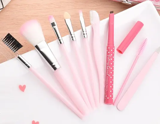 Professional Makeup Brush Set Pink Silver Luxury 9 Pieces Make Up Brushes Private Label