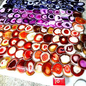 Fette di tavolo leggero in agata lucidata sfusa cristalli curativi pietre di <span class=keywords><strong>Geode</strong></span> decorazioni da tavolo in agata irregolare colorata - Product Image 6