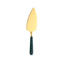 Ensemble de couverts de luxe pour mariage, couteau à gâteau et spatule à tarte en acier inoxydable avec manche en céramique marbrée dorée, livré dans un coffret cadeau