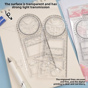 Set di Righelli Geometrici Multifunzionali in Plastica <span class=keywords><strong>per</strong></span> Scuola Elementare e Media/Superiore, Strumento di Disegno Matematico, Set con Goniometro e Compasso - Product Image 2