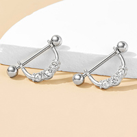 Anneau de piercing pour téton en acier chirurgical 316L, double cœur décoratif en zircon cubique, barbell incurvé avec bouclier pour femme