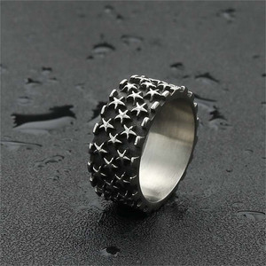 Starry <b>Ring</b> Men's Stainless Steel Five Pointed Star Retro Punk Style Jewelry Gift <b>Silver</b> Color 26089 - Product Image 2