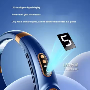 พัดลมติดคอแบบพกพาพร้อมไฟ LED จอแสดงผลดิจิตอล USB เครื่องปรับอากาศไร้ใบพัด พัดลมระบายความร้อน 5 ระดับทรงพลัง - Product Image 5