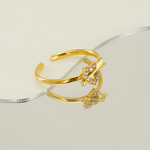 Zogxin Heart Shape Ring Gold Tone Arrow Through Heart Adjustable Women's Jewelry Gift Fashion Ring Pave Setting - Product Image 2