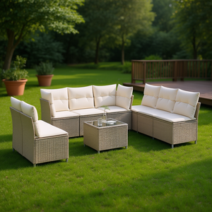 Ensemble de canapés de jardin en rotin beige, structure en acier, 6 places, mobilier d'extérieur, design contemporain, résistant aux intempéries - Product Image 2