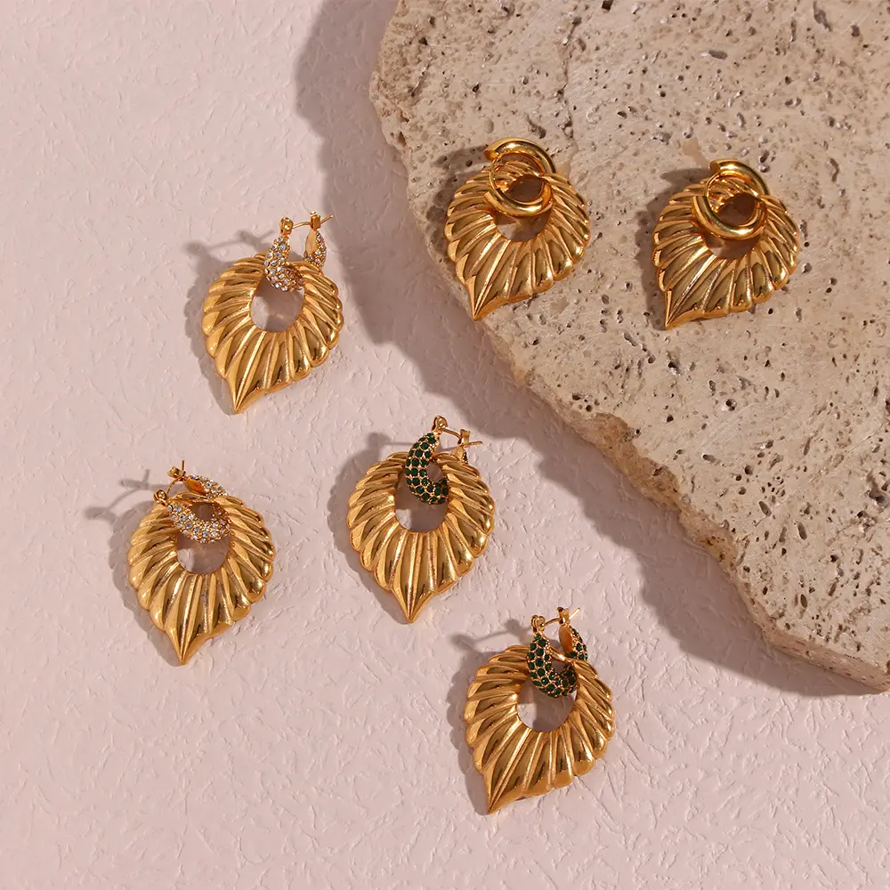 PE Kotak Perhiasan Kemasan Anti-alergi 18K Berlapis Emas Baja Nirkarat Daun Mode Drop Earring untuk Wanita