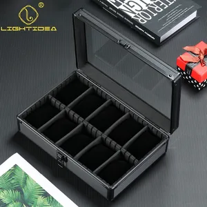 Caixa de armazenamento de relógio de alumínio preta de 10 espaços, caixa de relógio de viagem com fechadura