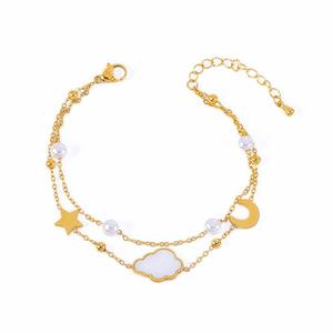 Bracelet tendance en acier inoxydable électroplaqué avec perles, double couche, nœud et coquillage, double face, motif cœur, cadeau pour femme - Product Image 4