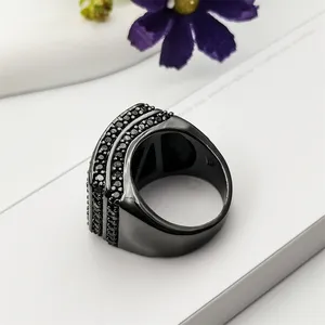 Luxury Jewelry 925 Silver Rings For Men Black Zircon Stone Black Plating Hiphop Big Rings Jewelry For Party